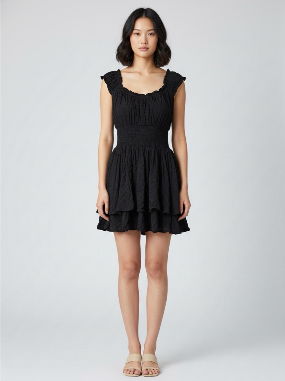 Tilly's Black Smocked Waist Ruffle Mini Romper